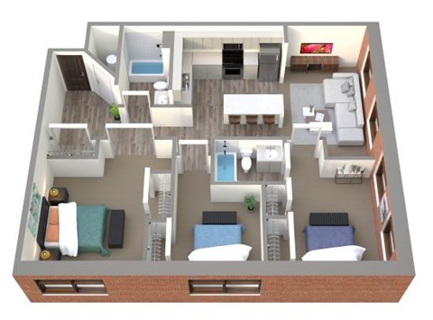 Floor plan for 3 beds, 2 baths, 1220 sqft